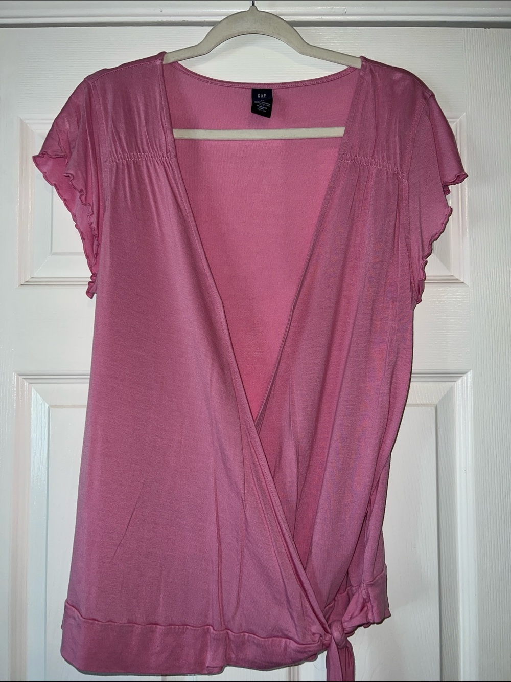 GAP Rose Pink Wrap Tie Short Sleeve Blouse XL